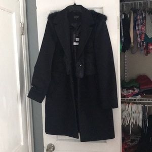 Topshop midlength peacoat with fur detail